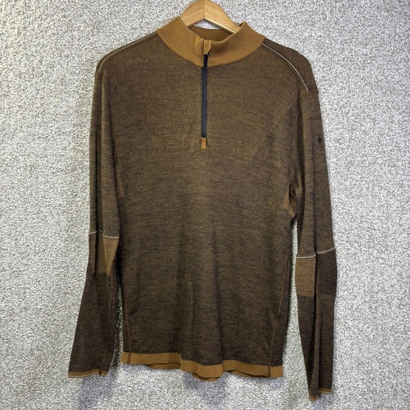Smartwool Pullover Mens Large Brown Intraknit 1/4 Zip Merino Shirt Base Layer